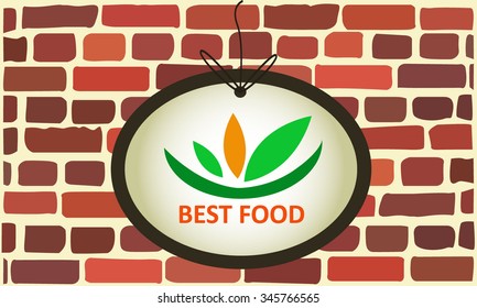 Food logo,Organic food logo,Best food logo.on brick wall background