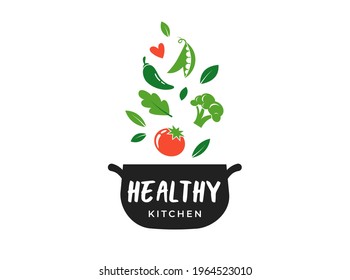 Food love, cooking logo and branding. Healthy, vegan and vegetarian food concept design