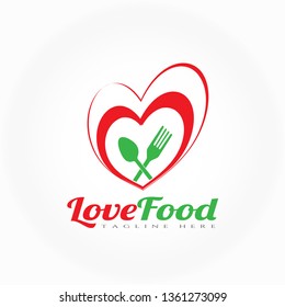 Food love logo design, love and cutlery combination , food icon, illustration element