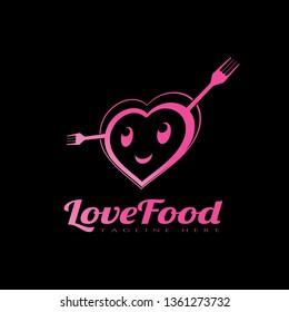 Food love logo design, love and cutlery combination , food icon, illustration element