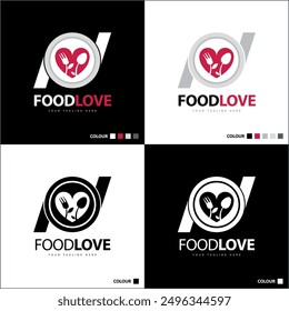 food love restaurant and cafe silhouette logo set design template