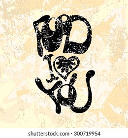 Food, I Love You, hand lettering phrase.Abstract background.