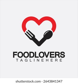 Food lover concept logo. Fork and spoon with love shape logo icon design for restaurant logo template