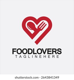 Food lover concept logo. Fork and spoon with love shape logo icon design for restaurant logo template