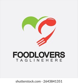 Food lover concept logo. Fork and spoon with love shape logo icon design for restaurant logo template