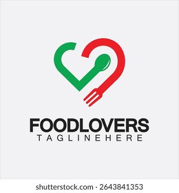 Food lover concept logo. Fork and spoon with love shape logo icon design for restaurant logo template