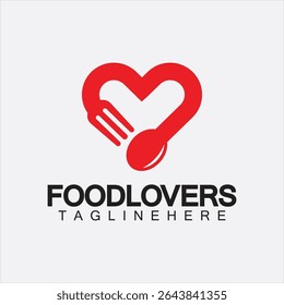 Food lover concept logo. Fork and spoon with love shape logo icon design for restaurant logo template