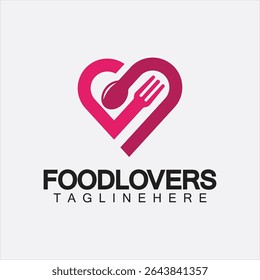 Food lover concept logo. Fork and spoon with love shape logo icon design for restaurant logo template