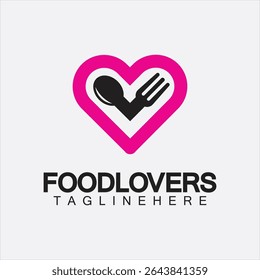 Food lover concept logo. Fork and spoon with love shape logo icon design for restaurant logo template