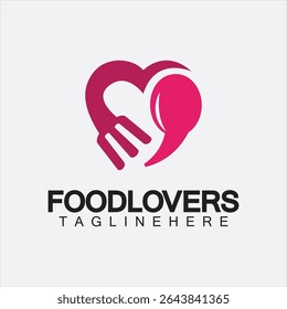 Food lover concept logo. Fork and spoon with love shape logo icon design for restaurant logo template