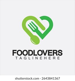 Food lover concept logo. Fork and spoon with love shape logo icon design for restaurant logo template
