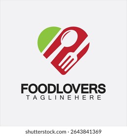 Food lover concept logo. Fork and spoon with love shape logo icon design for restaurant logo template