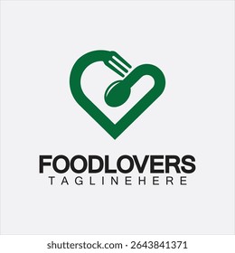 Food lover concept logo. Fork and spoon with love shape logo icon design for restaurant logo template