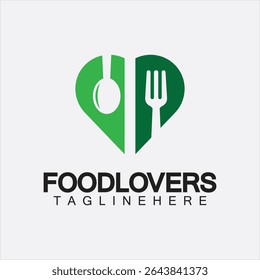 Food lover concept logo. Fork and spoon with love shape logo icon design for restaurant logo template