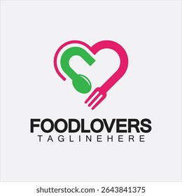 Food lover concept logo. Fork and spoon with love shape logo icon design for restaurant logo template