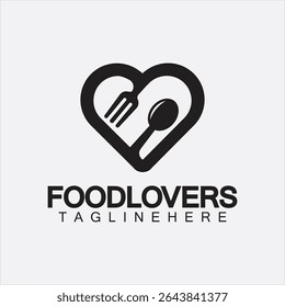Food lover concept logo. Fork and spoon with love shape logo icon design for restaurant logo template