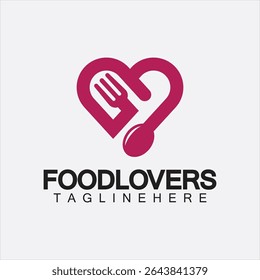 Food lover concept logo. Fork and spoon with love shape logo icon design for restaurant logo template