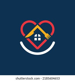 Food Lover Heart Restaurant Launch Time Smile Logo