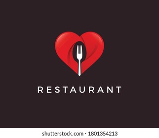 food lover logo design concept idea with fork and spoon on heart icon symbol 