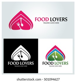 Food Lovers logo design template, Heart design concept, Vector illustration