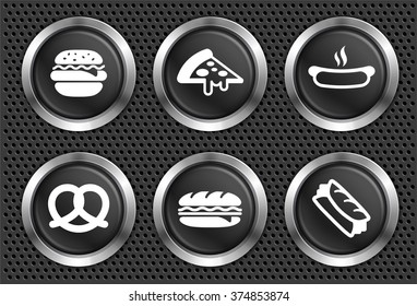 Food and Lunch on Black Round Buttons