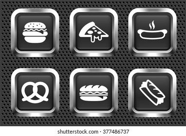 Food and Lunch on Black Square Buttons