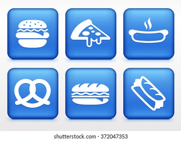 Food and Lunch on Blue Square Buttons