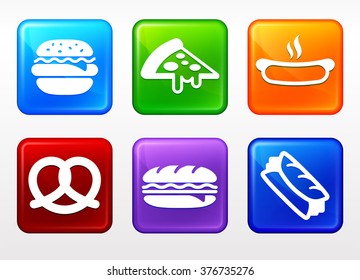 Food and Lunch on Color Square Buttons