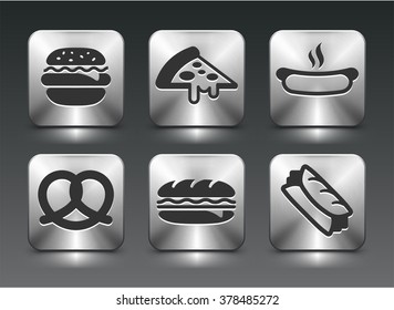 Food and Lunch on Silver Square Buttons