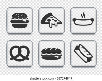 Food and Lunch on Transparent Square Buttons