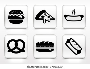 Food and Lunch on White Square Buttons