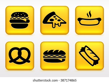Food and Lunch on Yellow Square Buttons