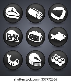 Food and Main Courses on Black Round Buttons