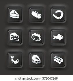 Food and Main Courses on Black Bevel Square Buttons