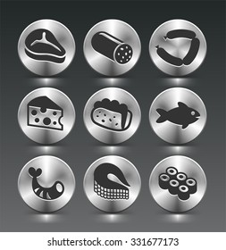 Food and Main Courses on Silver Round Buttons