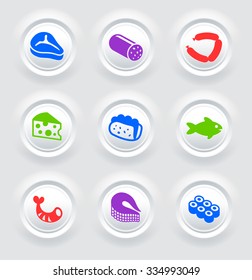 Food and Main Courses on White Bevel Round Buttons