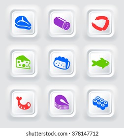 Food and Main Courses on White Bevel Square Buttons