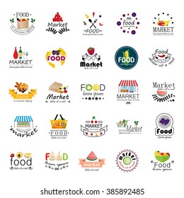 Food And Market Icons Set-Isolated On White Background:Vector Illustration,Graphic Design.For Web,Websites,Print,Presentation Templates,Mobile Applications And Promotional Materials.Shopping Tag