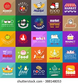 Food And Market Icons Set-Isolated On Mosaic Background:Vector Illustration,Graphic Design.For Web,Websites,Print, App,Presentation Templates,Mobile Applications And Promotional Materials.Shopping Tag