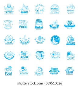 Food And Market Icons Set-Isolated On White Background:Vector Illustration,Graphic Design.For Web,Websites,Print, App,Presentation Templates,Mobile Applications And Promotional Materials.Shopping Tag