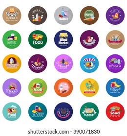 Food And Market Icons Set-Isolated On White Background:Vector Illustration,Graphic Design.For Web,Websites,Print, App,Presentation Templates,Mobile Applications And Promotional Materials.Shopping Tag