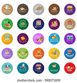 Food And Market Icons Set-Isolated On White Background:Vector Illustration,Graphic Design.For Web,Websites,Print,Presentation Templates,Mobile Applications And Promotional Materials.Shopping Tag