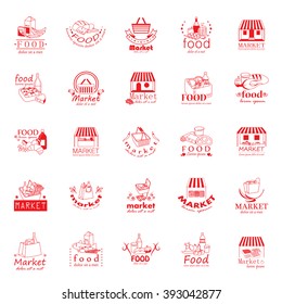 Food And Market Icons Set-Isolated On White Background:Vector Illustration,Graphic Design.For Web,Websites,App,Print,Presentation Templates,Mobile Applications And Promotional Materials.Shopping Tag
