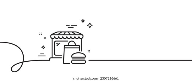 Food market line icon. Continuous one line with curl. Fast food restaurant sign. Retail marketplace symbol. Food market single outline ribbon. Loop curve pattern. Vector