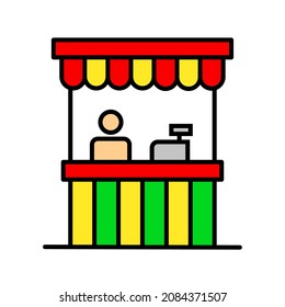 Food Market Stall Shop Stand Minimal Logo Icon Color Flat Line Stroke Small Retail Business Pictogram Symbol 