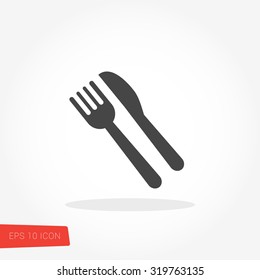 Food, Meal, Fork and Knife Isolated Flat Web Mobile Icon / Vector / Sign / Symbol / Button / Element / Silhouette