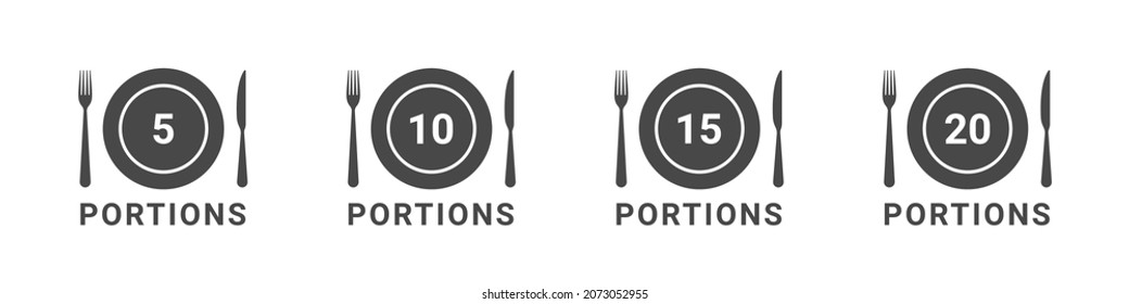 Food and meal portions icons. Icons in a flat style. Vector illustration