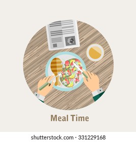 Food meal time top view concept flat style