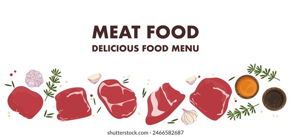 Food meat illustration Use for cooking steak and grilling vector cartoon illustration for a butcher shop or steakhouse menu.