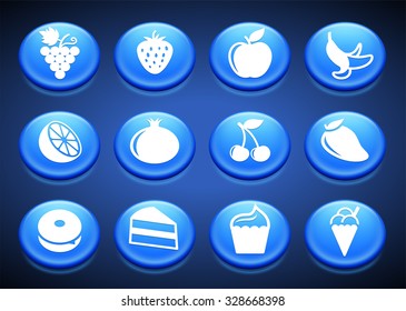 Food Meat and Junk food on Blue Round Buttons